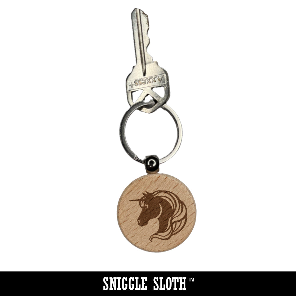 Trophy Award Outline with Star Engraved Wood Round Keychain Tag Charm