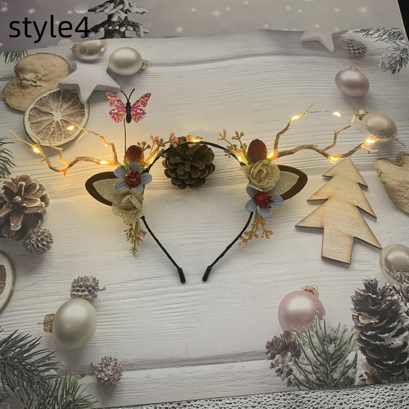 Christmas Glow Antler Headband Fairy Tale Flower Retro Tree Branch Hoop Crown Festival Party Props Hair Accessories for Girls