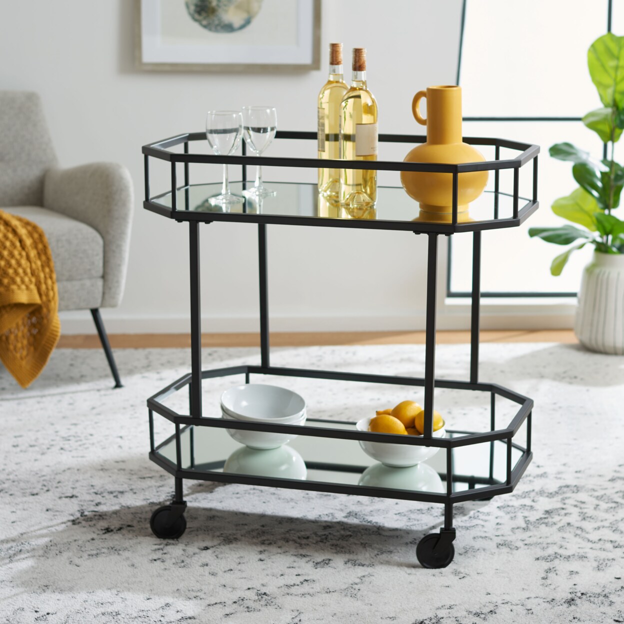 Safavieh   Silva 2-Tier Octagon Bar Cart Matte / Black