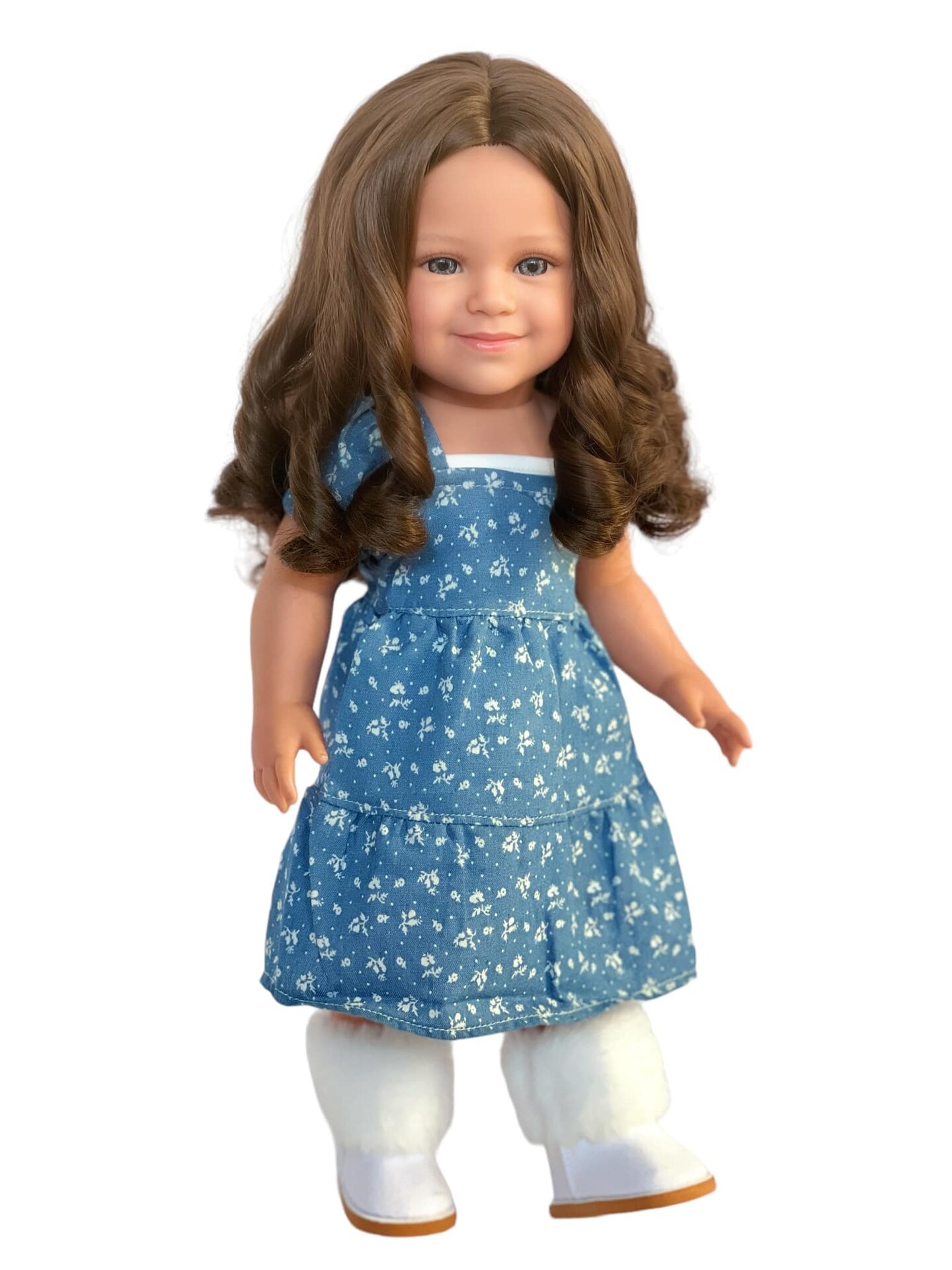 Shelby&#x27;s Sweet Charm: 18-Inch Doll with Brown Curly Hair and Blue Eyes