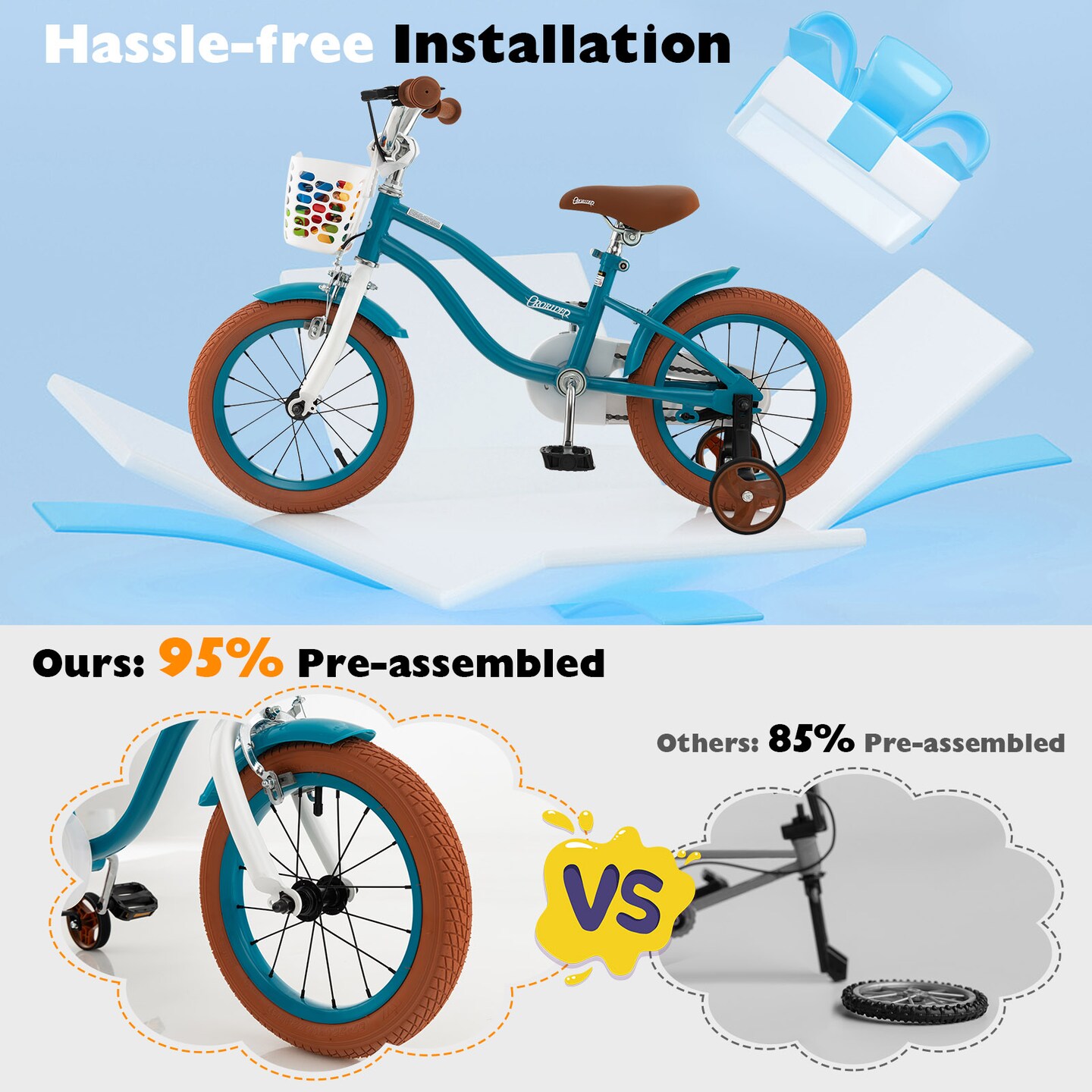 14 Inch Kid's Bike with Removable Training Wheels and Basket