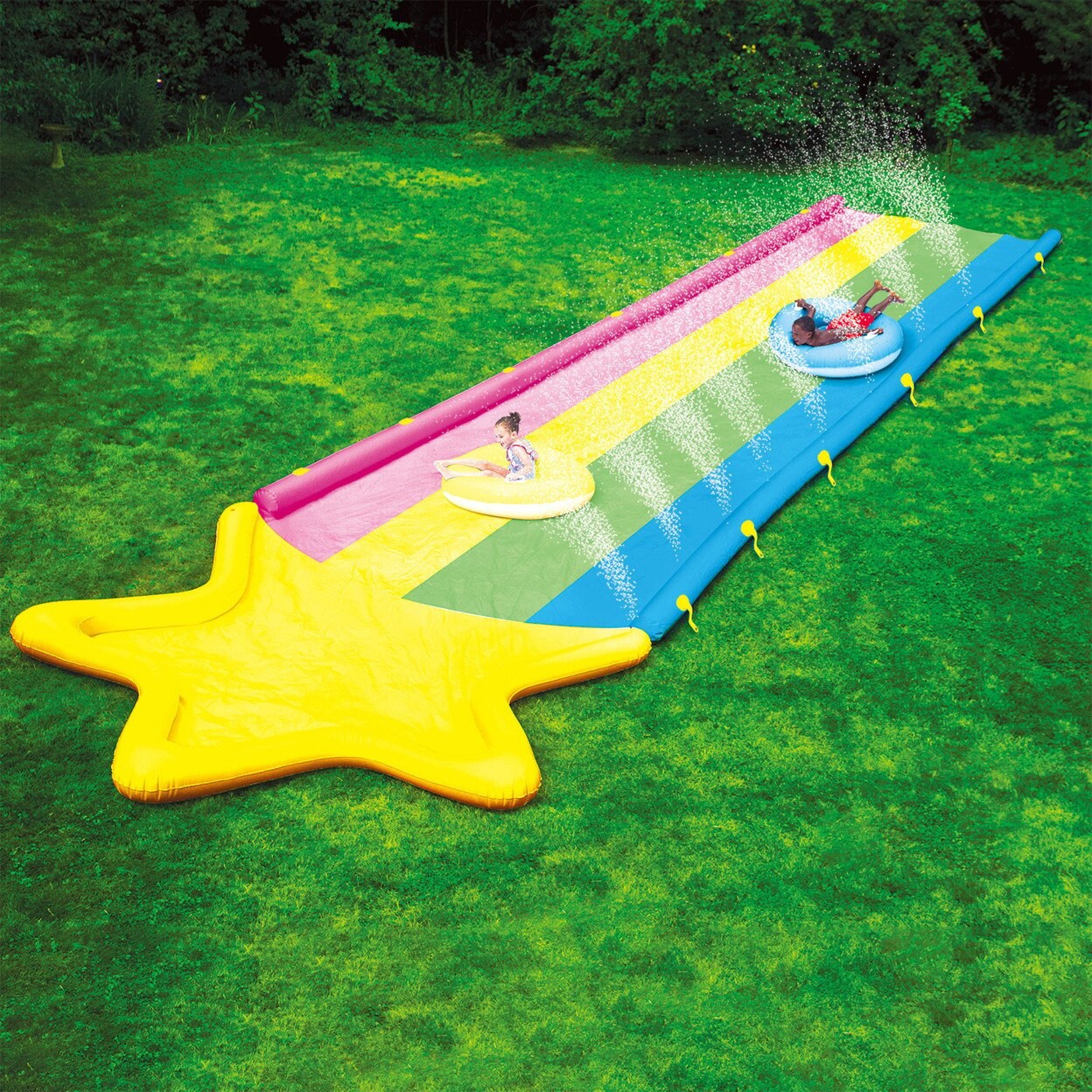 WOW Watersports WOW Sports 40&#x27; x 8&#x27; Rainbow Star Super Slide with 2 Inflatable Sleds (21-2520-WOW)