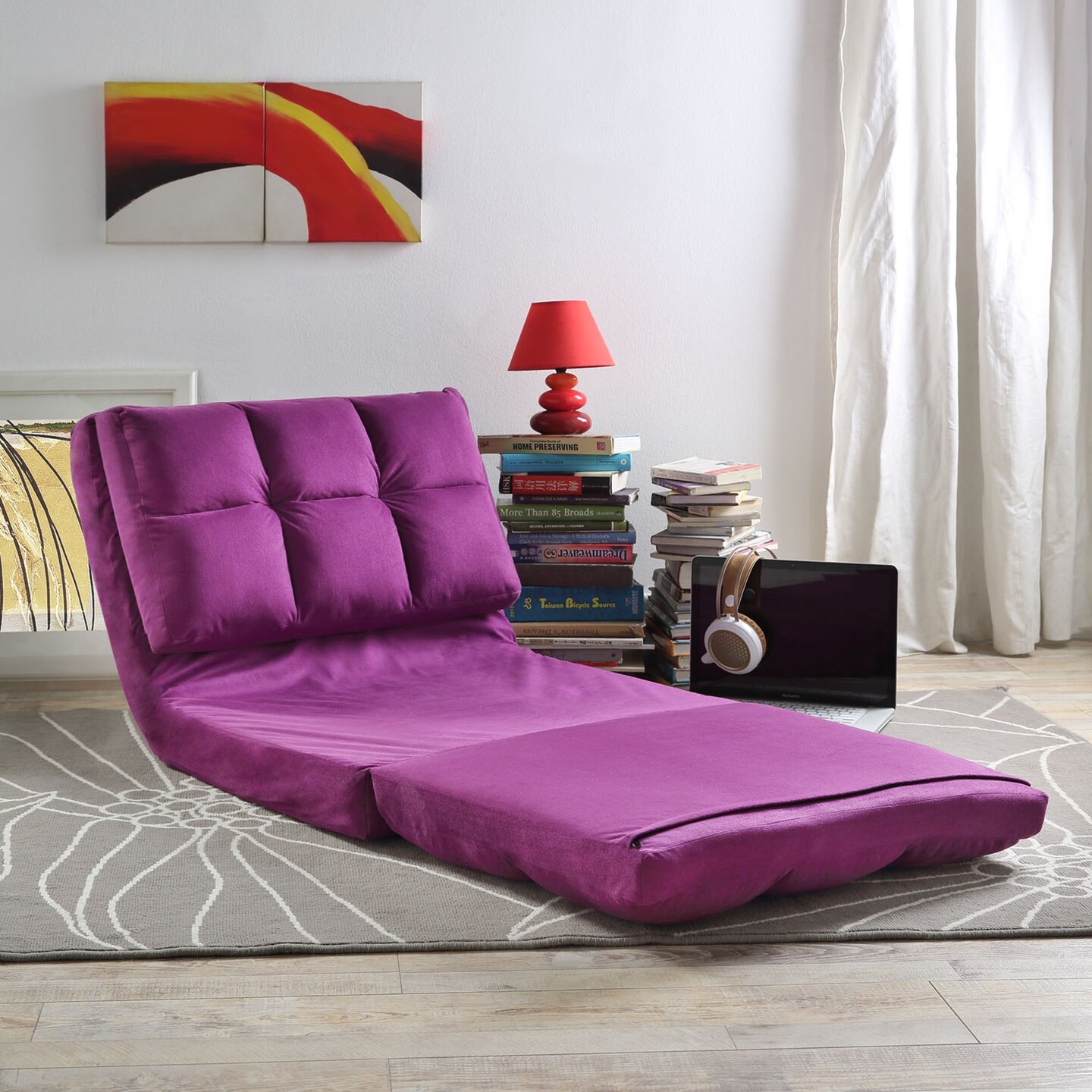 Microsuede Convertible Flip Floor Chair Sleeper
