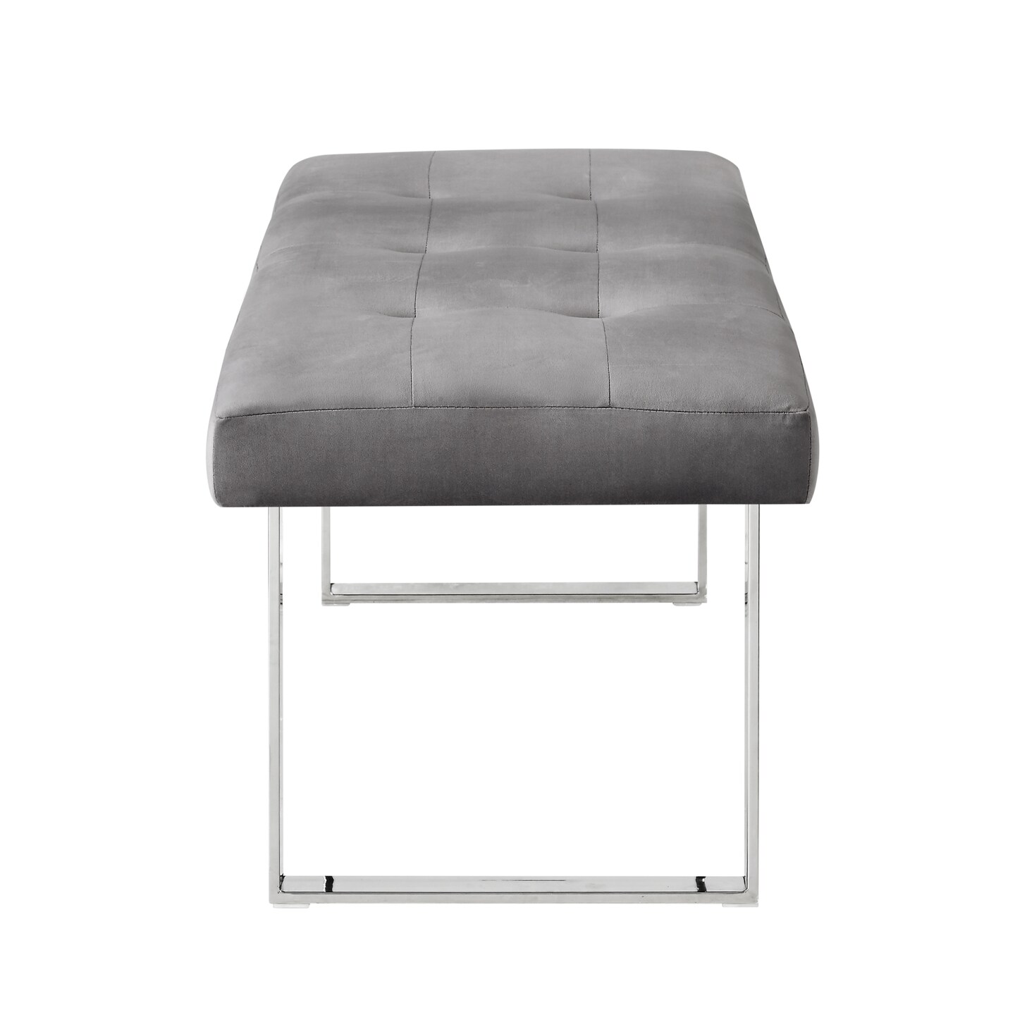 Alonso PU Leather/Velvet Tufted Square Metal Leg Bench With Gold/Chrome Legs