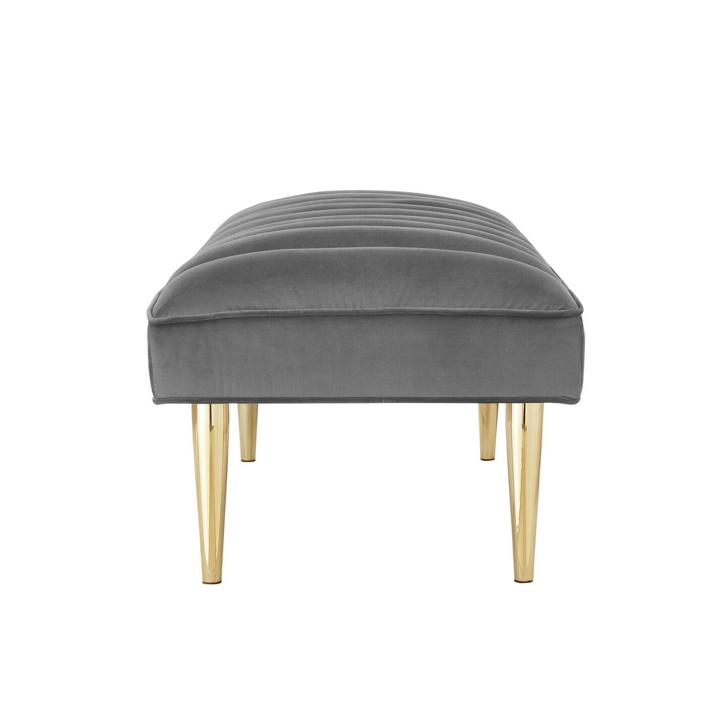 Denver Velvet Channel Tufted Bench with Mirrorred Lacquer Finish With Gold/Chrome Legs
