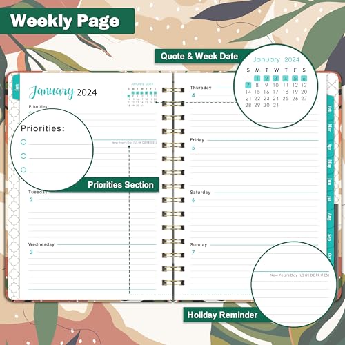 2024 Planner Weekly and Monthly, 2024 Calendar Planner, 6.4&#x27;&#x27; x 8.5&#x27;&#x27; Planner 2024 with Inner Pocket, Elastic Closure, Thick Paper, Jan. 2024 - Dec. 2024