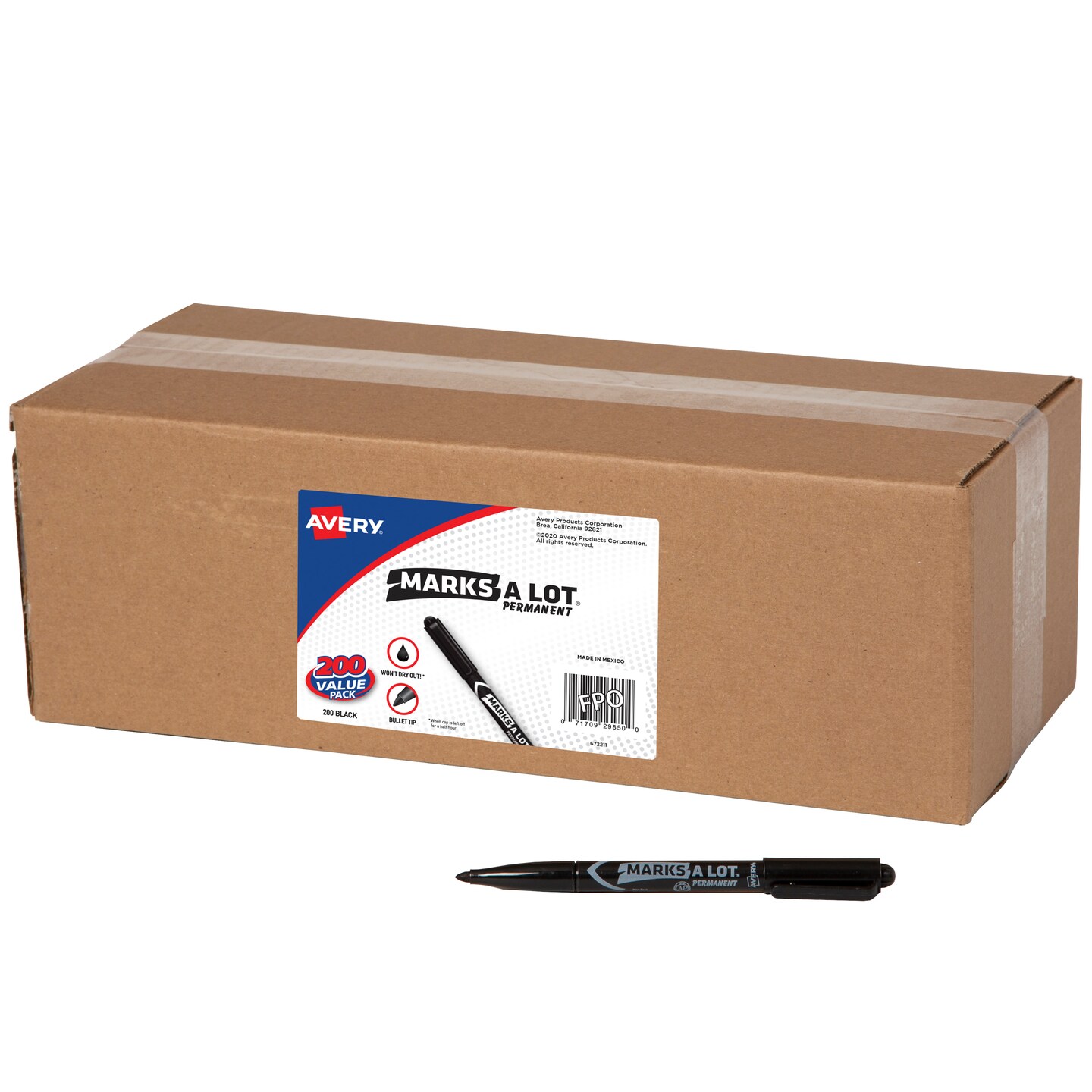 Avery Marks-A-Lot Value Pack Pen-Style Permanent Markers - Bullet Marker Point Style - Black - 200 / Carton