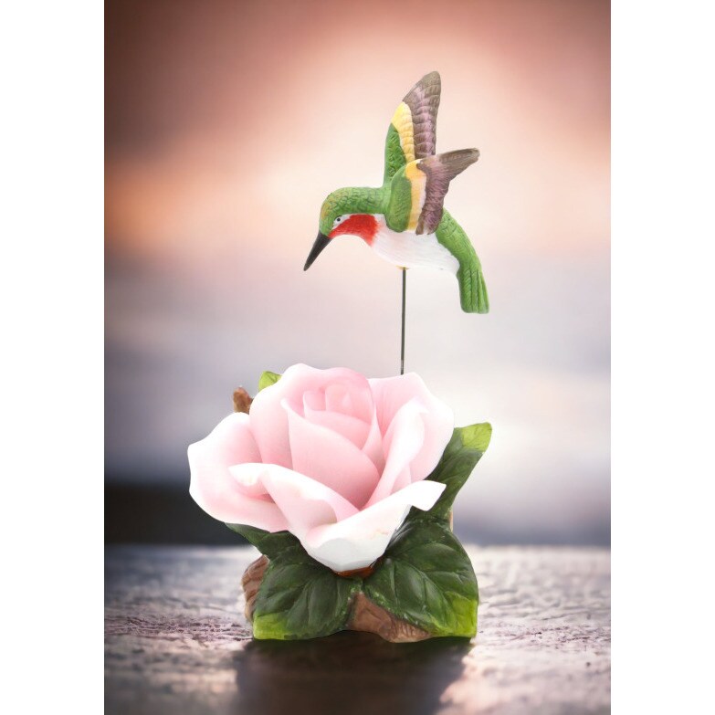 kevinsgiftshoppe Ceramic Hummingbird with Pink Rose Flower Figurine Home Decor   Kitchen Decor