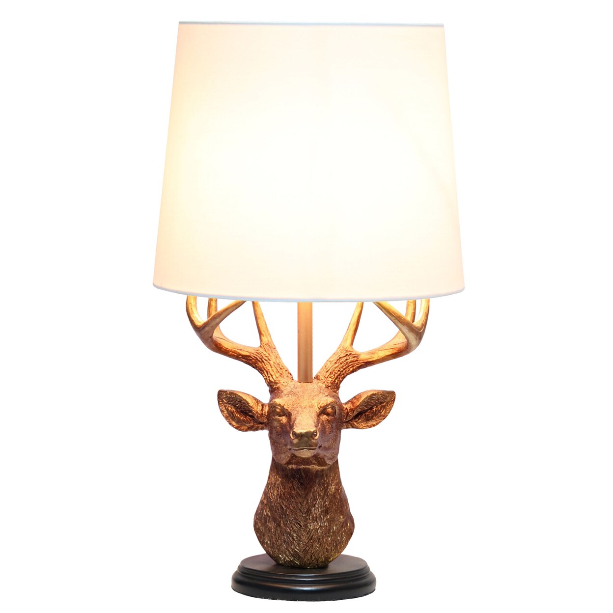 Simple Designs Woodland 17.25" Tall Rustic Antler Copper Deer Bedside Table Desk Lamp with Tapered White Fabric Shade