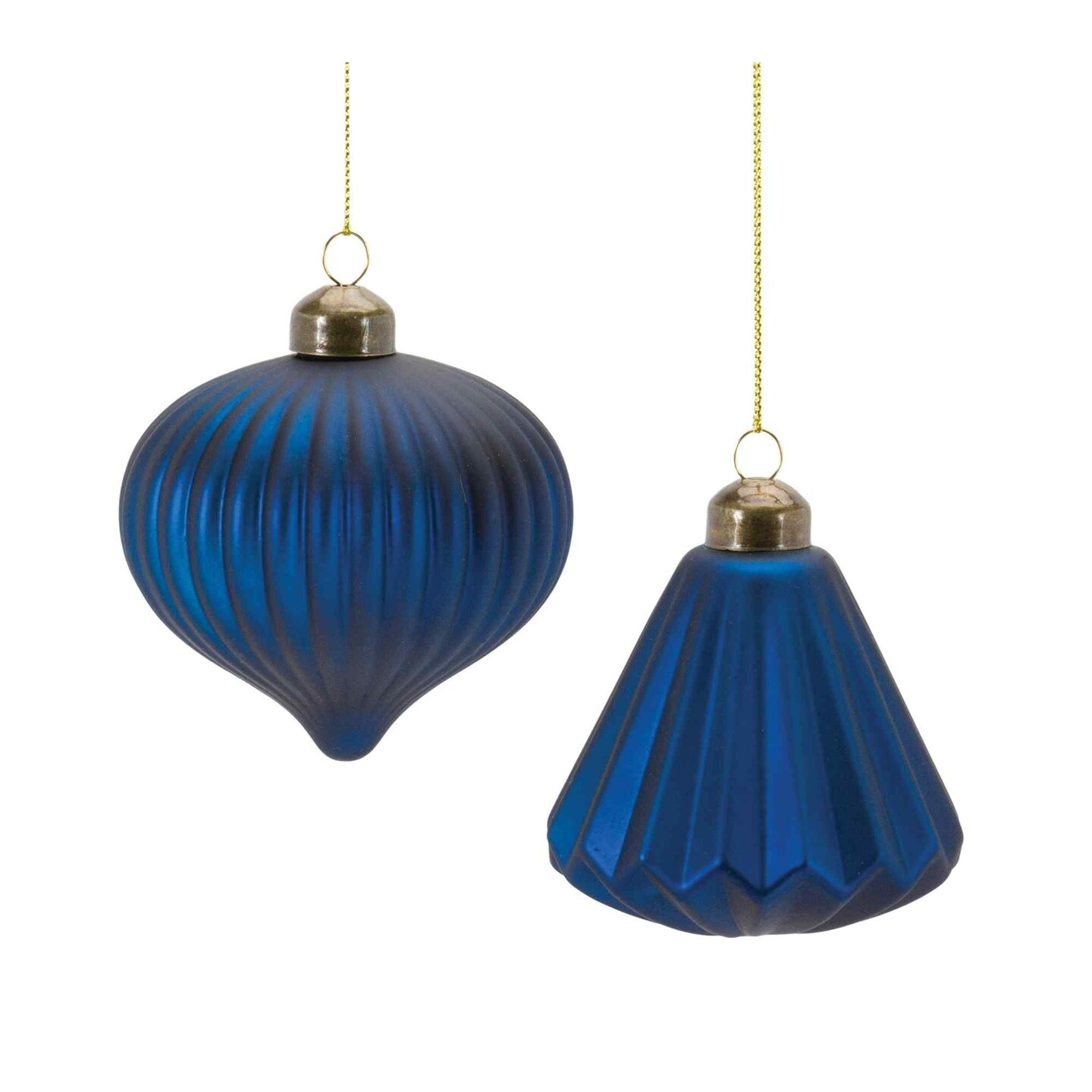Melrose Matte Finish Ribbed Glass Christmas Ornaments - 3.5&#x22; (90mm) - Blue - 12ct