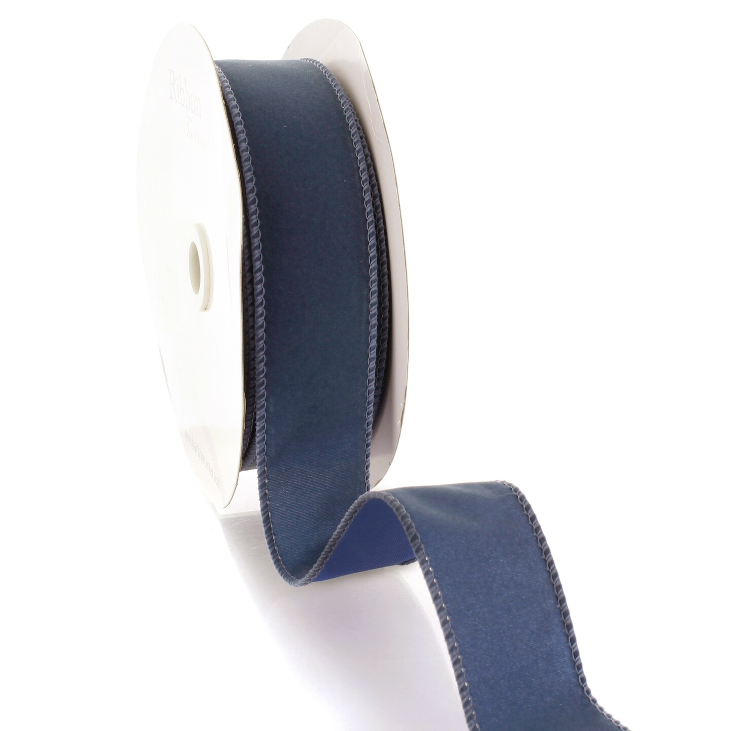 1.5&#x22; Wired Suede Velvet Ribbon Antique Blue - 10 Yards