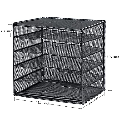 Samstar Letter Tray Paper Organizer, Mesh Desk File Organizer with 5 Tier Shelves and Sorter, Black