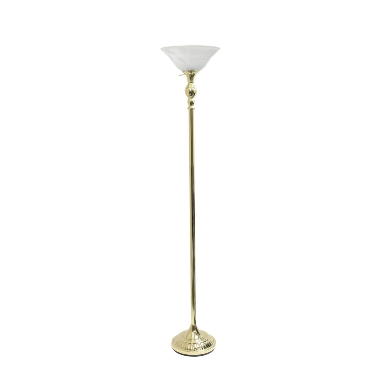 Elegant Designs   1 Light Torchiere Floor Lamp with Marbleized White Glass Shade, Gold