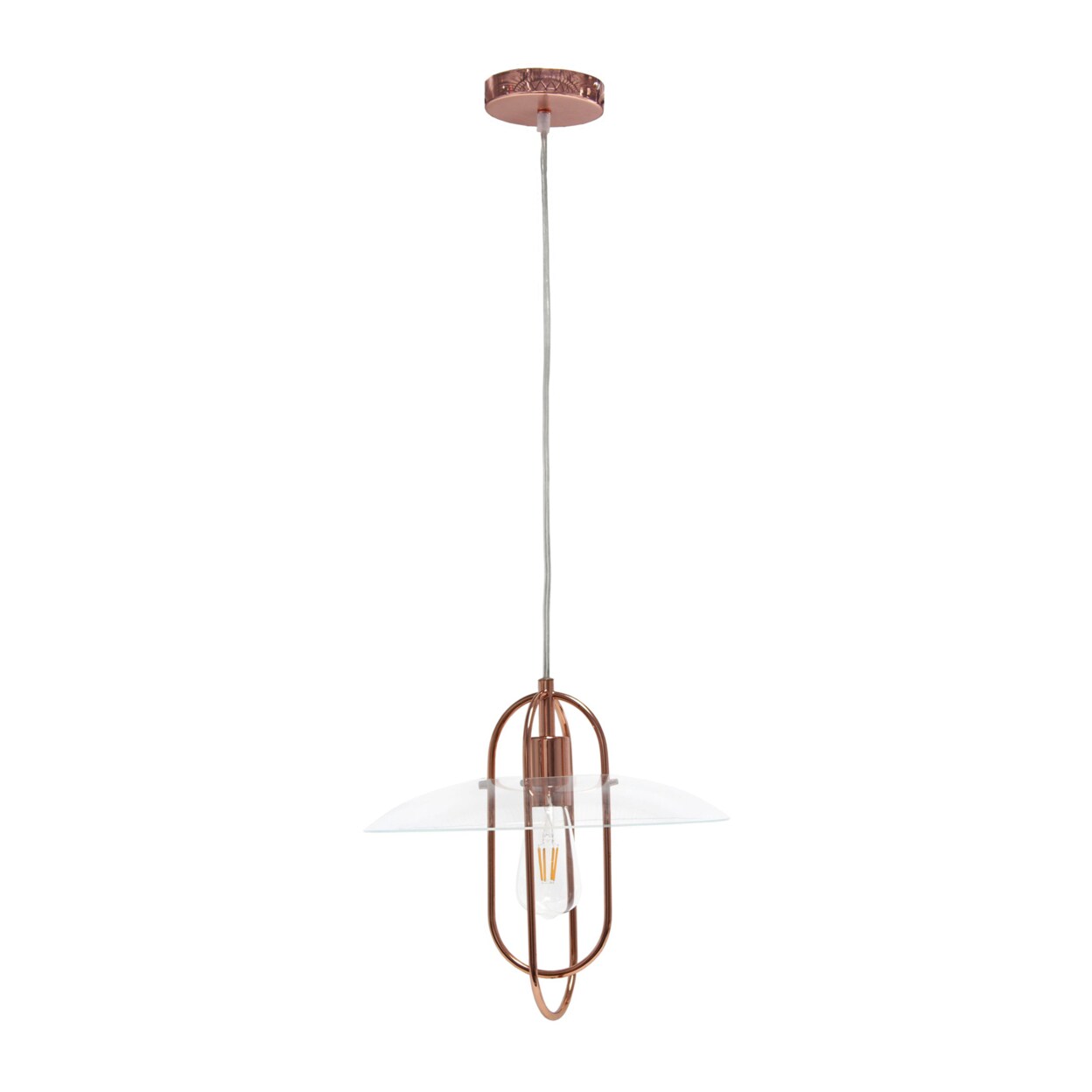 Lalia Home 1 Light Elongated Design Metal Pendant Light with Clear Glass Shade - Rose Gold