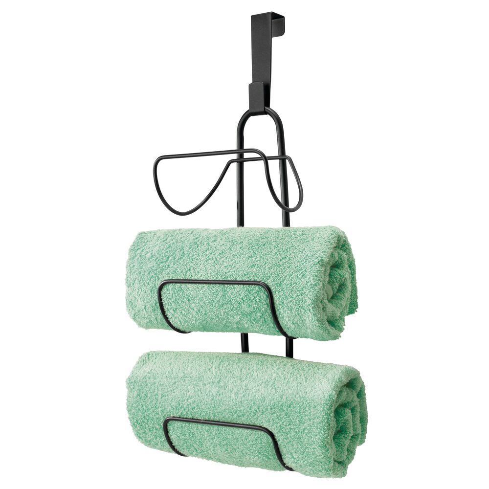 mDesign Metal Over Shower Door Towel Rack Storage Organizer, 3 Tiers