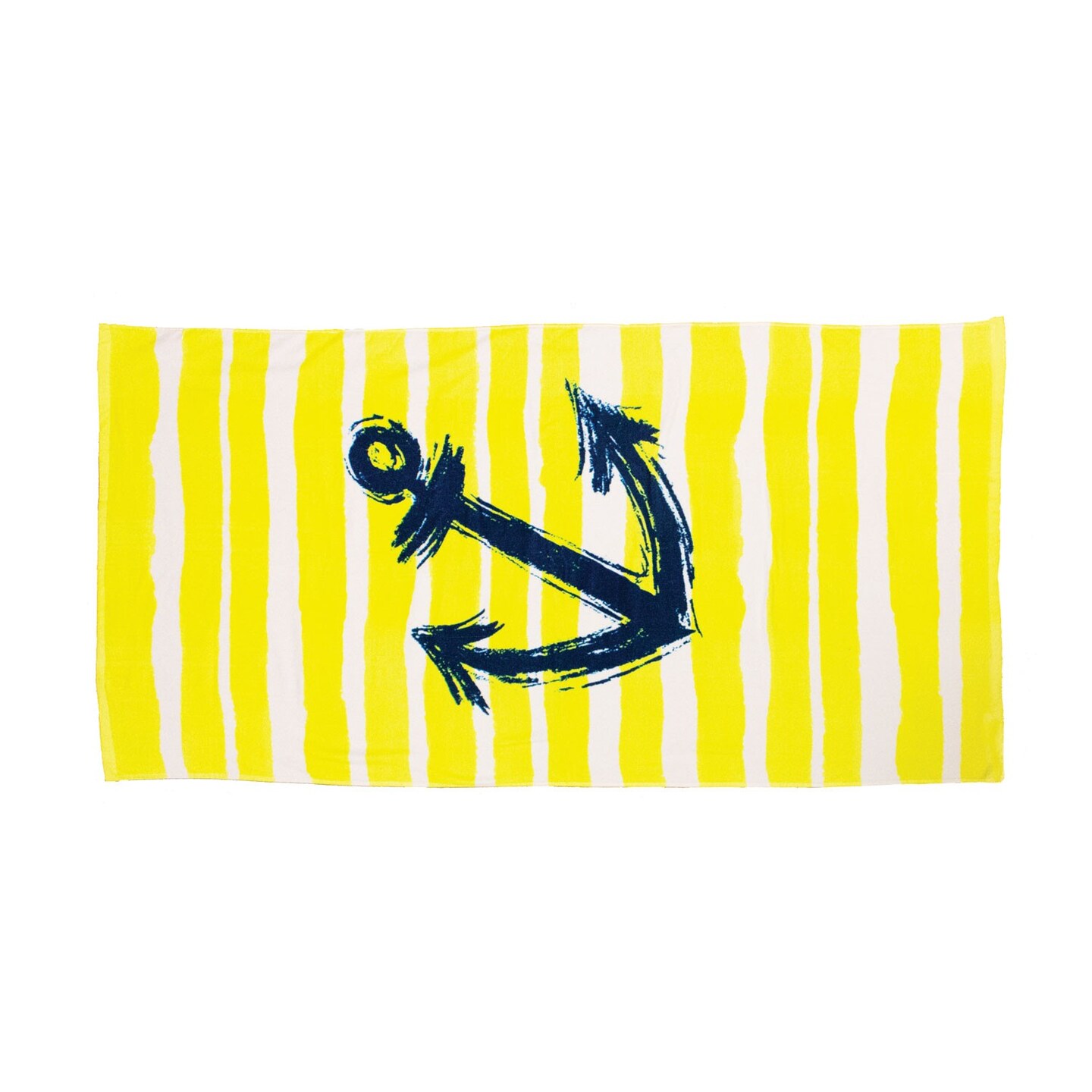 29.5" x 59" Blue Brush Stroke Anchor Yellow Stripe Cotton Beach Towel