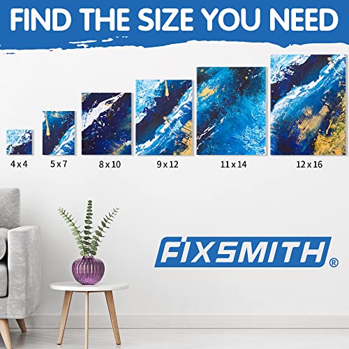 FIXSMITH Stretched White Blank Canvas- 8x10 Inch,Bulk Pack of 12,Primed,100% Cotton,5/8 Inch Profile of Super Value Pack for Acrylics,Oils &#x26; Other Painting Media.