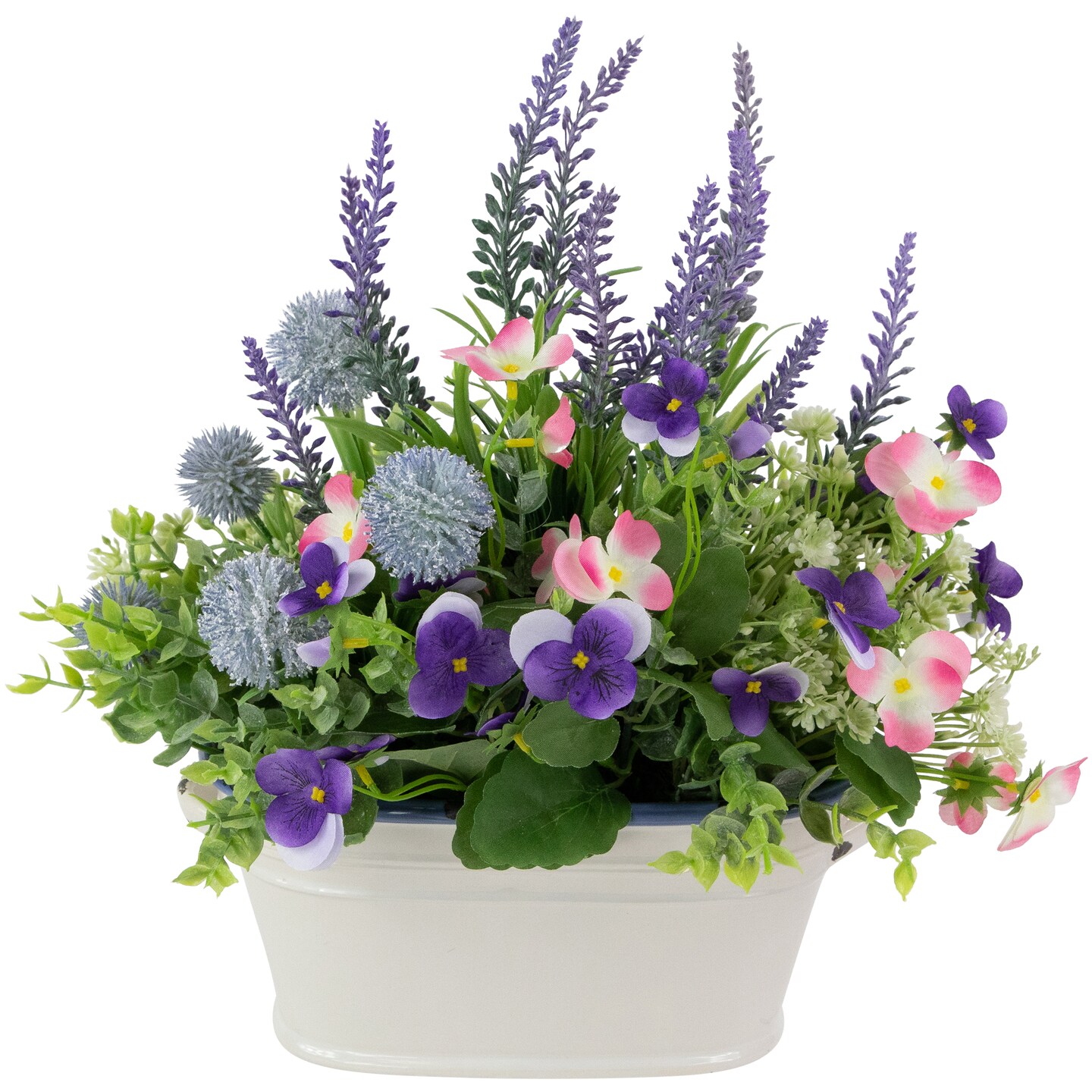 Northlight 12&#x22; Artificial Lavender and Mixed Spring Floral in Weathered Ceramic Pot