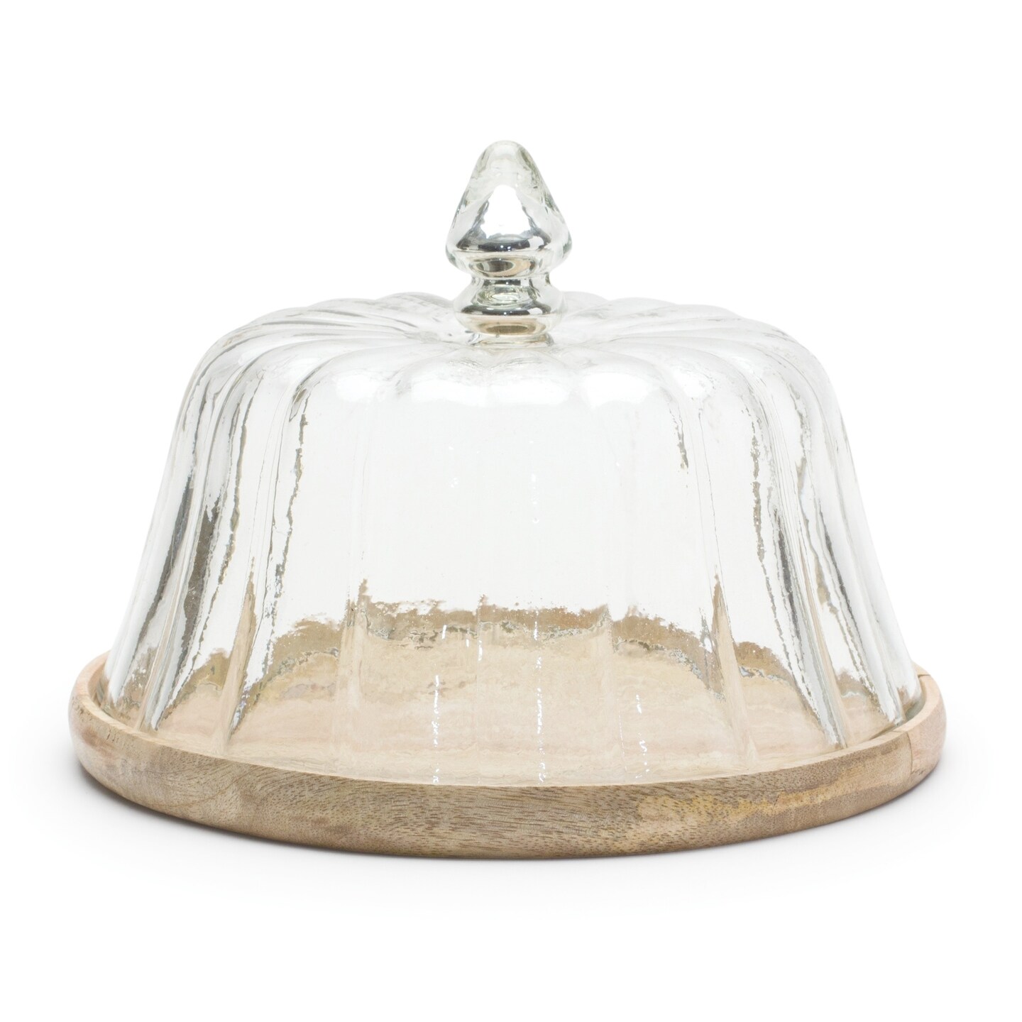 Melrose Glass Cloche with Wooden Plate - 9.75&#x22; - Clear and Brown