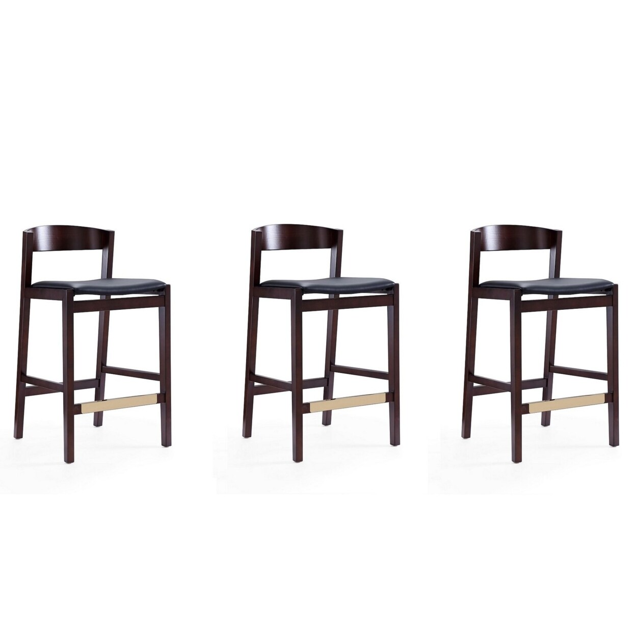 Manhattan Comfort Klismos 36.75 in. Black and Dark Walnut Beech Wood Counter Height Bar Stool (Set of 3)