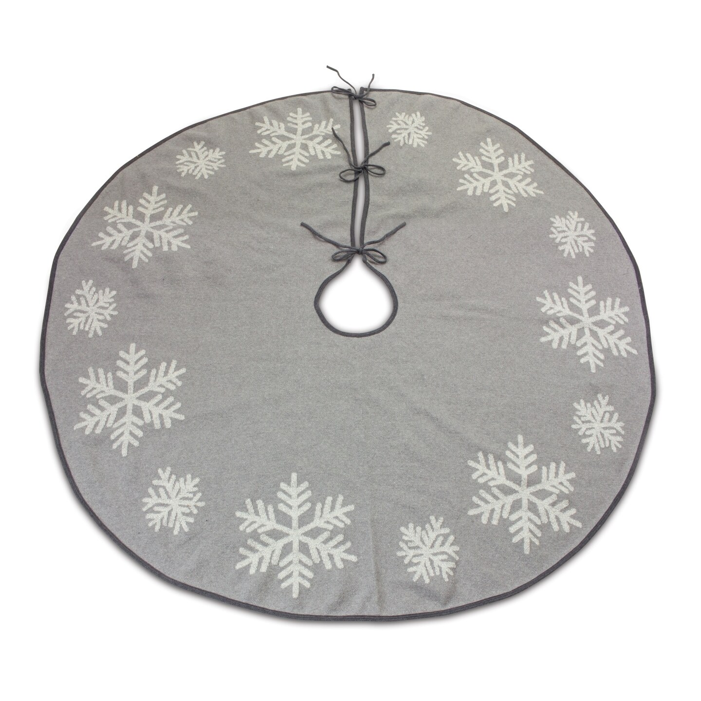 Melrose 48&#x22;D Gray and White Snowflake Woven Christmas Tree Skirt