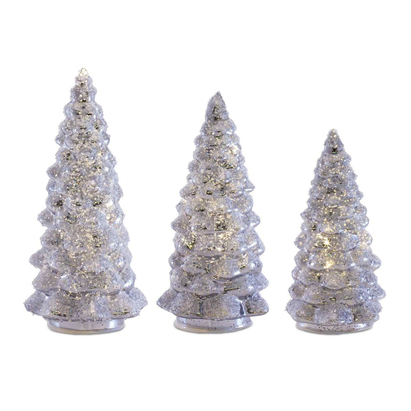 Melrose Set of 3 LED Gray Frosted Glass Christmas Tree Tabletop Decorations 9.25"