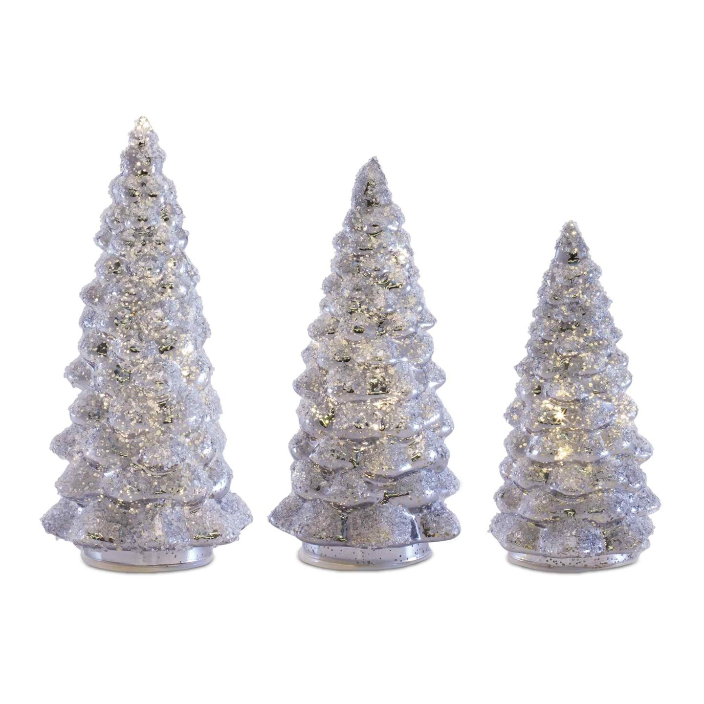 Melrose Set of 3 LED Gray Frosted Glass Christmas Tree Tabletop ...