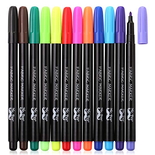 Mr. Pen- Fabric Markers,12 Pack, Fabric Markers Permanent, Fabric Paint  Markers, Fabric Pen, Permanent Fabric Markers Assorted Colors, Marker for  Clothes, Markers for T Shirts, Permanent Fabric Pen