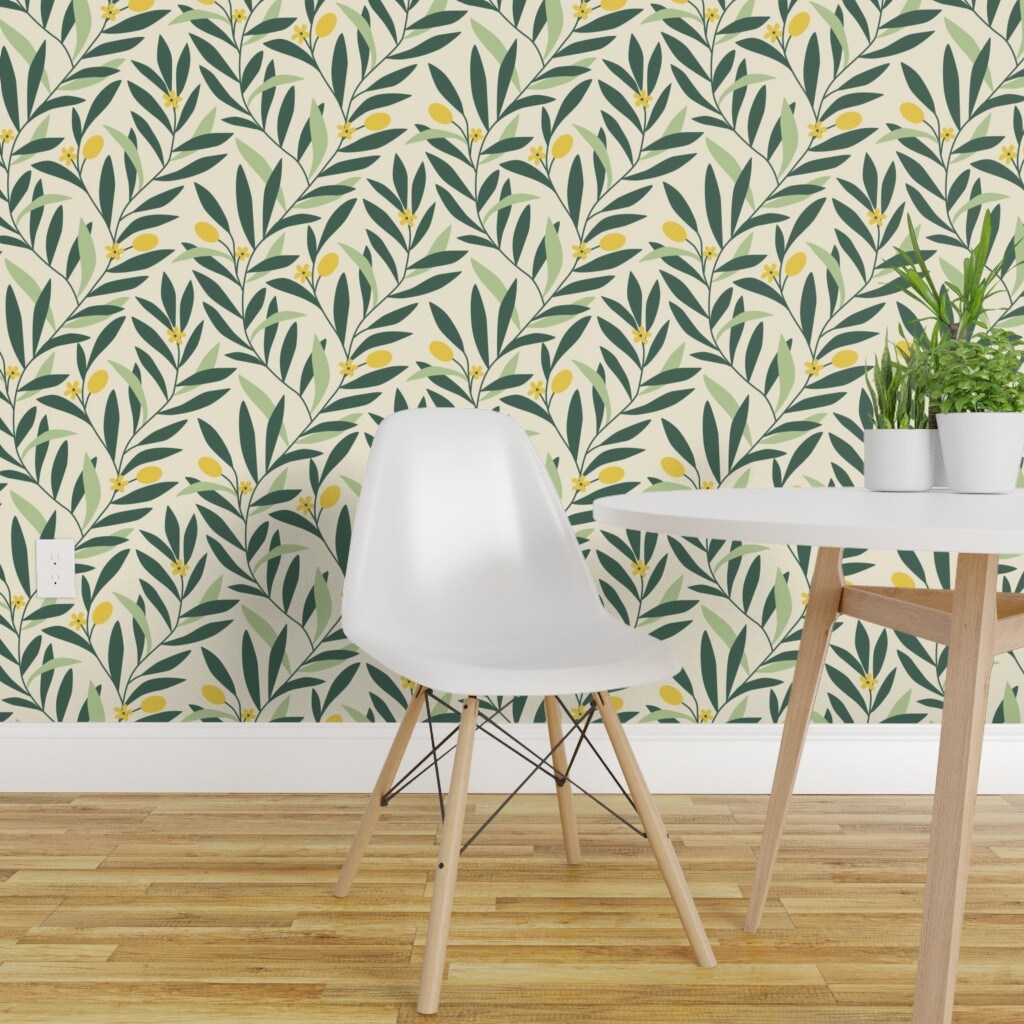Cream  Olive Green Peonies Flower Design 05 Peel  Stick Wallpaper   Designs by dVa