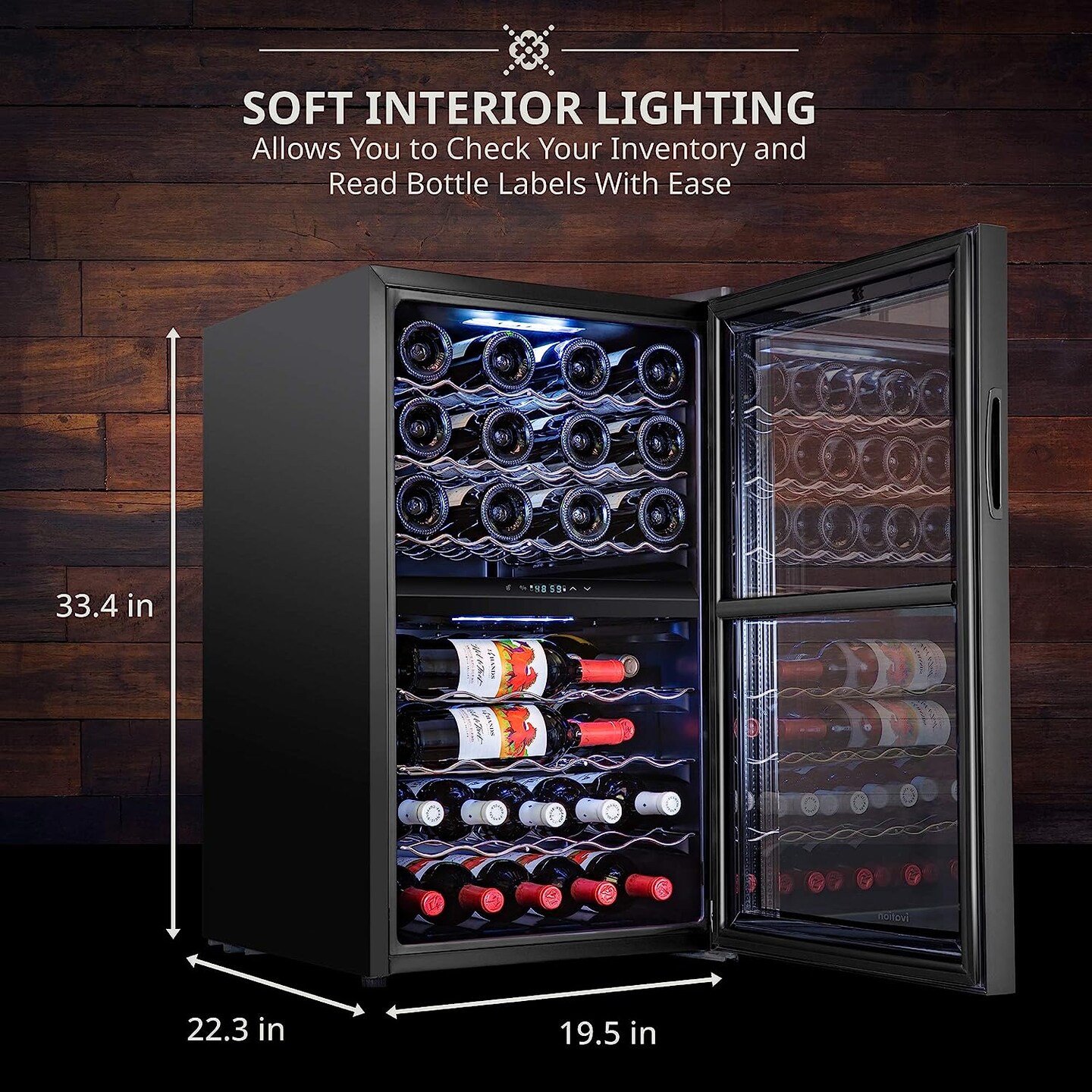 Ivation 43-Bottle Wine Cooler, Dual Zone Compact Freestanding Wine Fridge with Lock