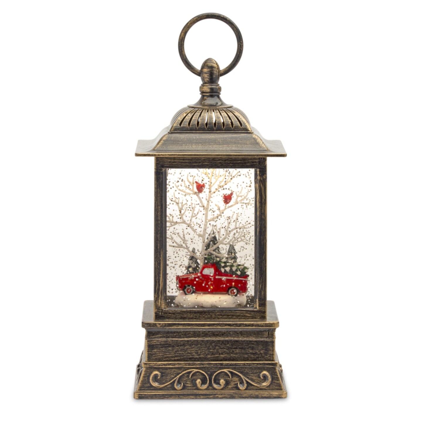 Contemporary Home Living 11&#x22; Bronze and Clear Snow Globe with Truck Candle Lantern