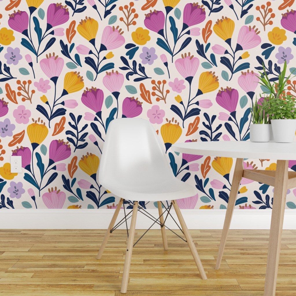 Purple Tropical Floral Wallpaper  Removable Wallpaper  Peel And Stick  Wallpaper  Adhesive Wallpaper  Wall Paper Peel Stick Mural 2351  JamesAndColors