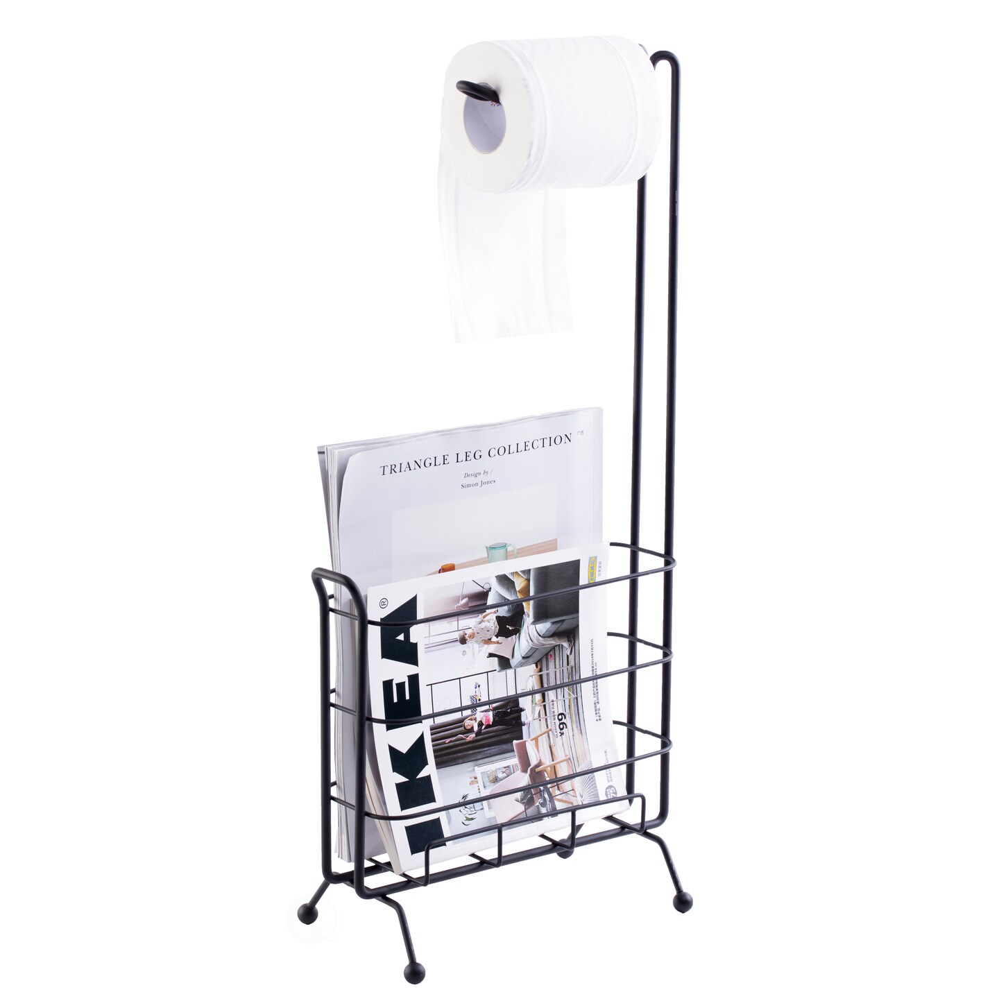 Metal Toilet Paper Holder With Magazine Rack Durable Wired Design Bath Storage