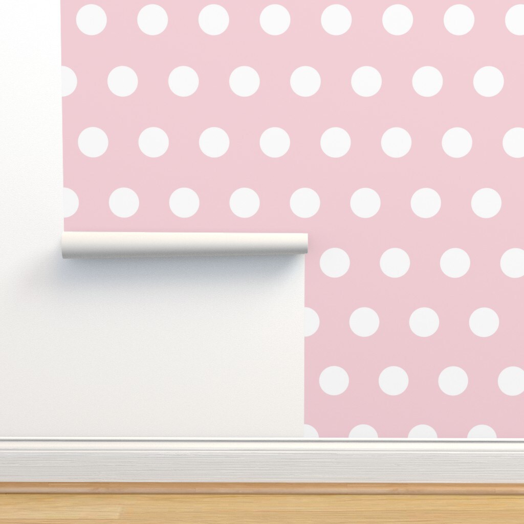 Pink Bright Polka Dots Pale Ditsy Large Scale Custom Removable Wallpaper by Spoonflower Peel & Stick Wallpaper 2FT Wide