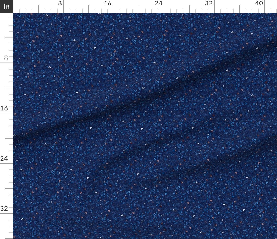 Blue Leaves Floral Nature Orange Botanical Flour Sack Dress Small Scale Dark Custom Printed Fabric by Spoonflower Various Fabrics by the Yard or Fat Quarter