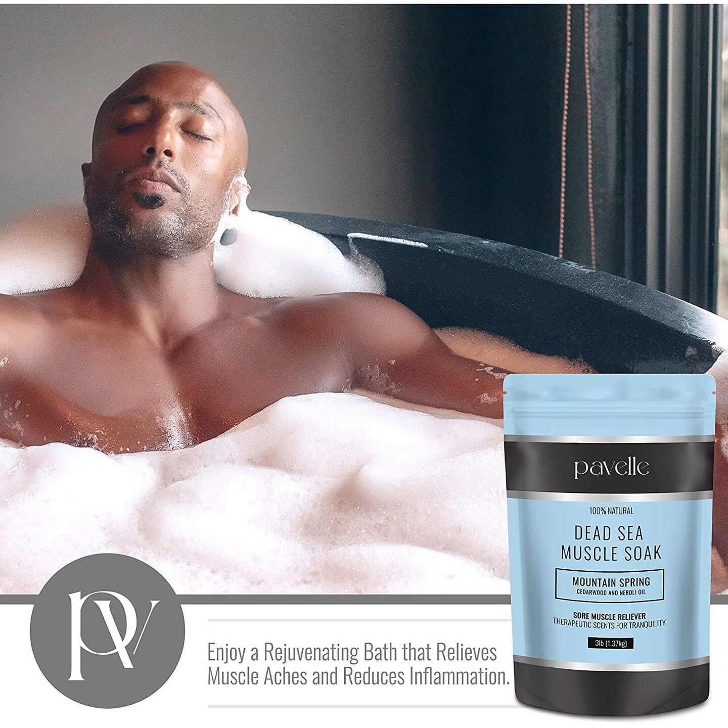 Pavelle Dead Sea Muscle Soak Bath Salts, Bath Soak for Body Pain Relief, 3lb (1.7kg)