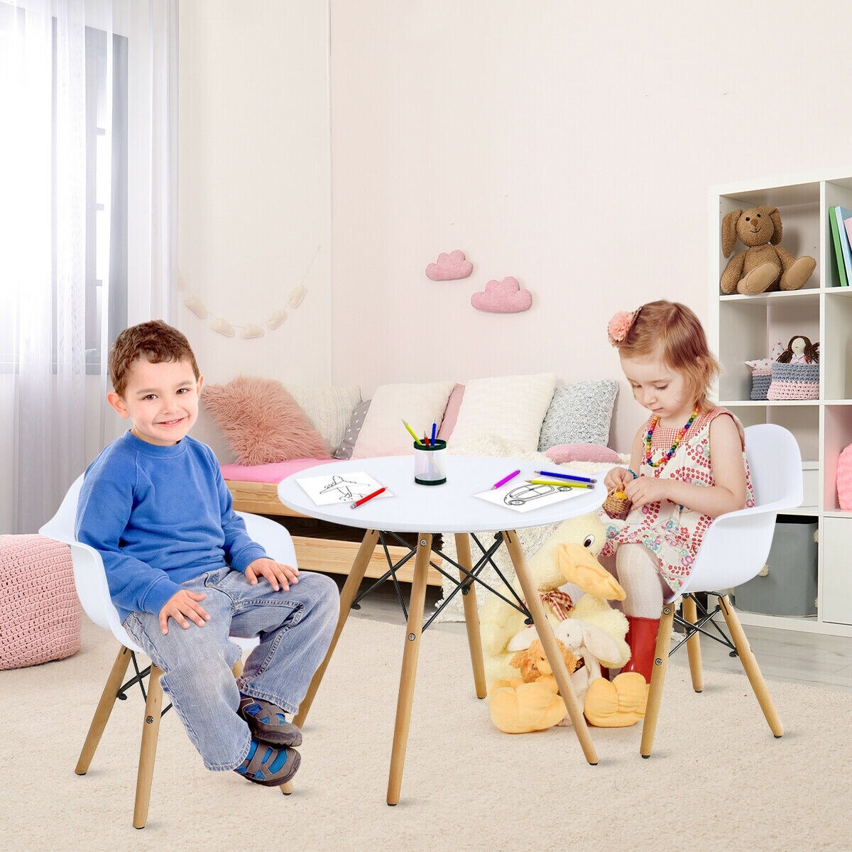 3 Pieces Kids Modern Round Table Chair Set