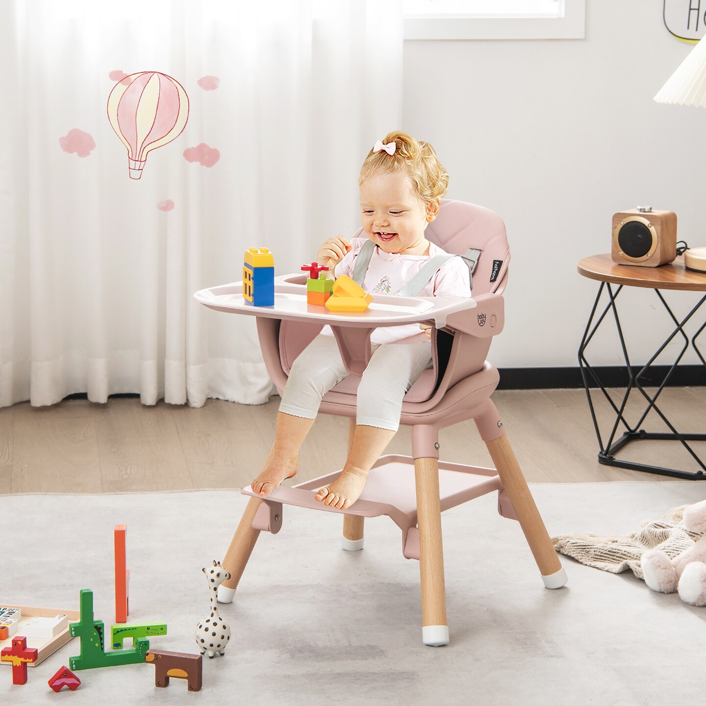 Costway 6-in-1 Convertible Wooden Baby Highchair Infant Feeding Chair with Removable Tray