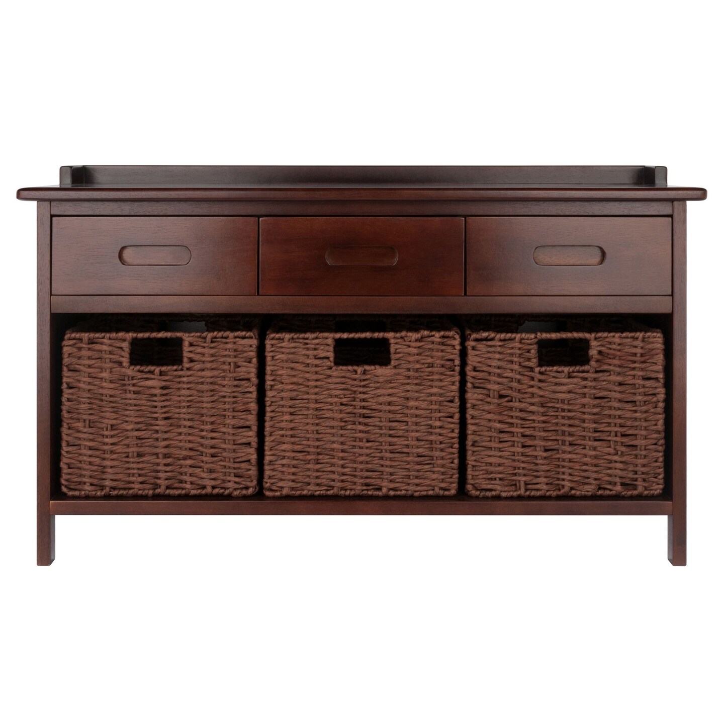 Contemporary Home Living 4 Pc Storage Bench with 3 Foldable Woven Baskets - 38.25&#x22; - Walnut Brown