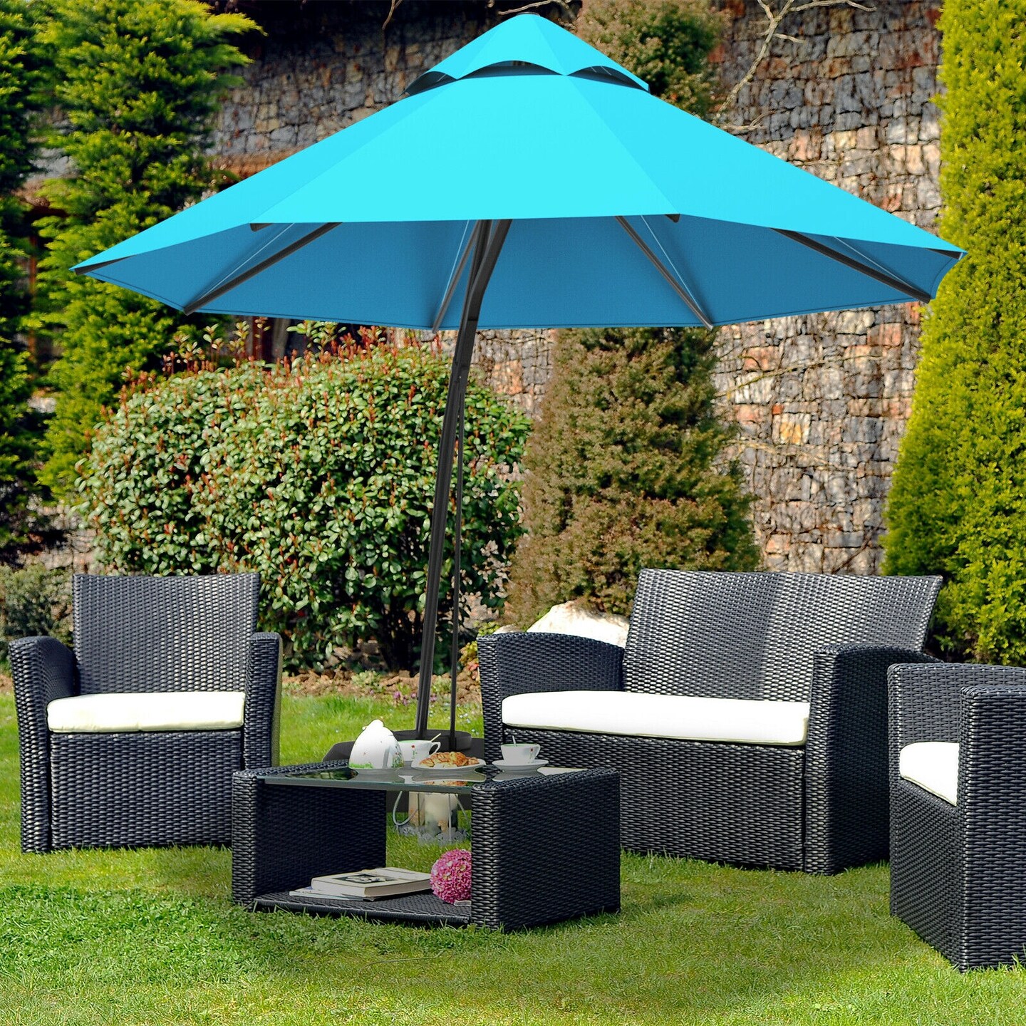 11 Feet Outdoor Cantilever Hanging Umbrella with Base and Wheels