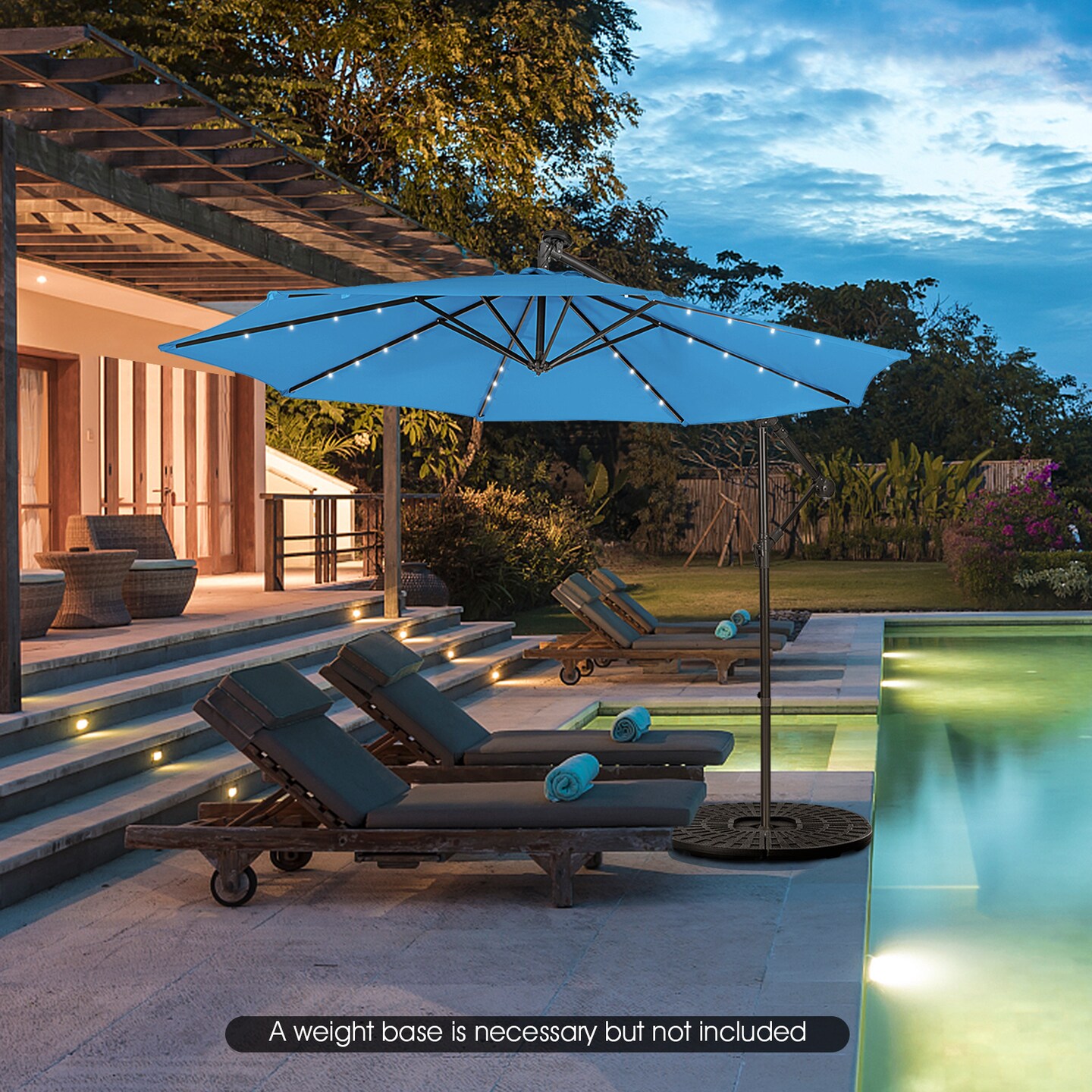 10 Feet Patio Solar Powered Cantilever Umbrella with Tilting System