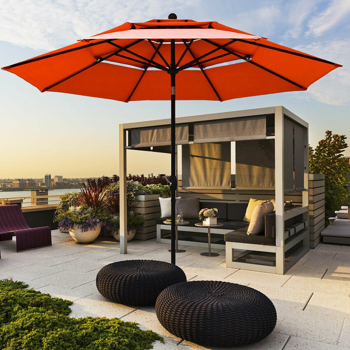 Outdoor 10 ft 3-Tier Double-Vented Patio Umbrella with Aluminum Pole (No Base)