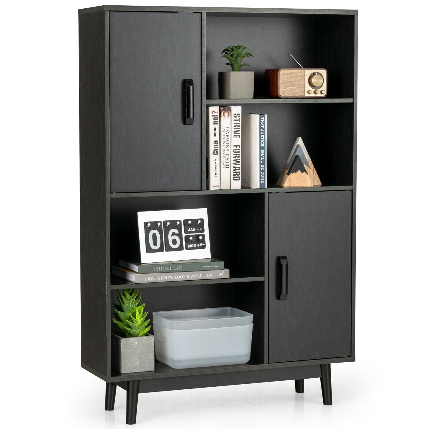 4-tier Accent Sideboard Storage Cabinet with 2 Storage Doors and 4 Open Shelves