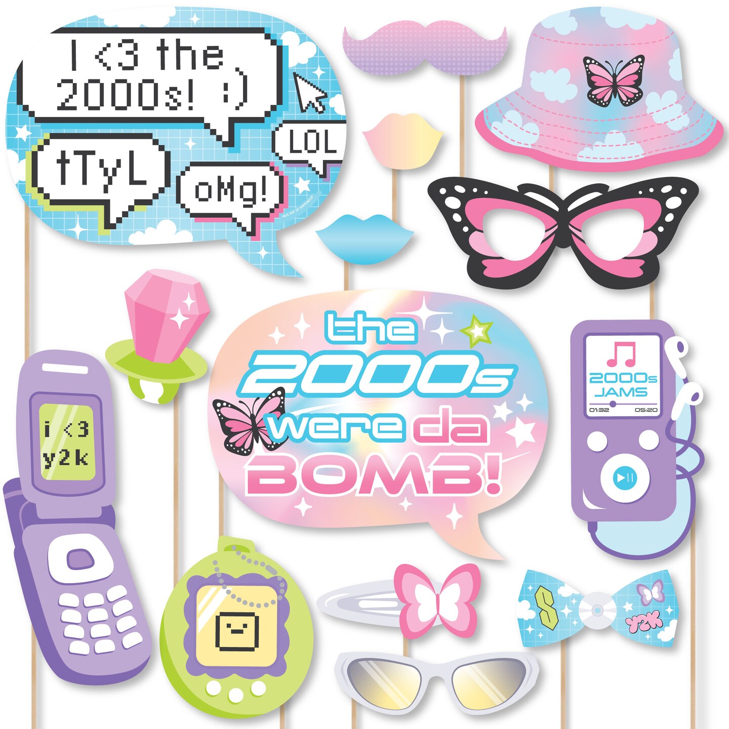 Big Dot of Happiness 00s Y2K - 2000s Party Photo Booth Props Kit - 20 Count