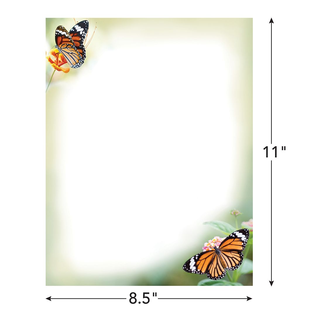 Great Papers! Monarch Butterflies Letterhead, for Invitations, Announcements and Personal Messages, Printer Friendly 8.5" x 11", 50 Pack