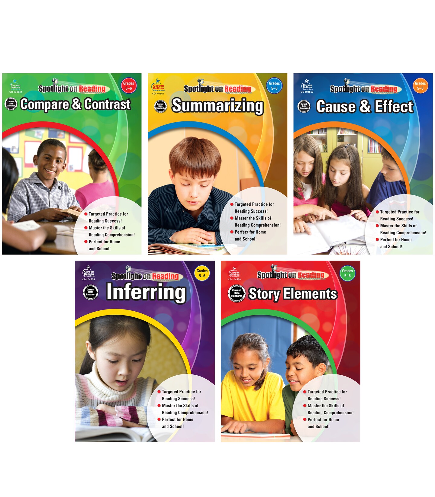 Carson Dellosa Spotlight on Reading 5pc Reading Comprehension 5th Grade & 6th Grade Workbook Set, Fiction and Non Fiction Passages, Reading Comprehension Grade 5 & 6, Classroom & Homeschool Curriculum