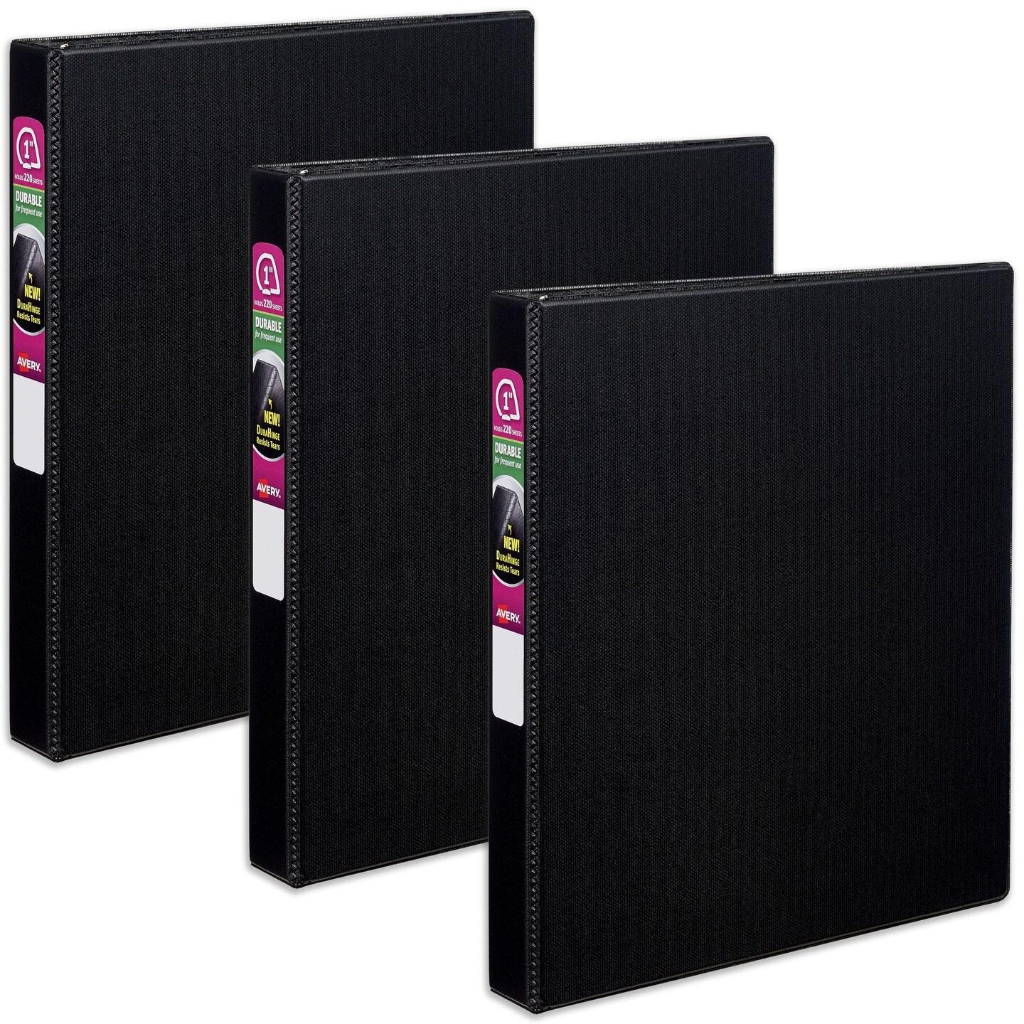Avery Durable 3 Ring Binder, 1 Inch Slant Rings, 3 Black Binders (27250)