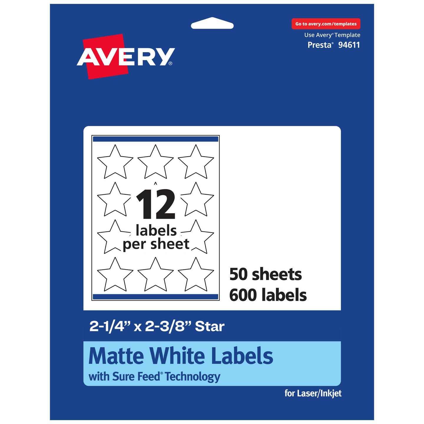 Avery Matte White Star Labels, 2-1/4&#x22; x 2-3/8&#x22;