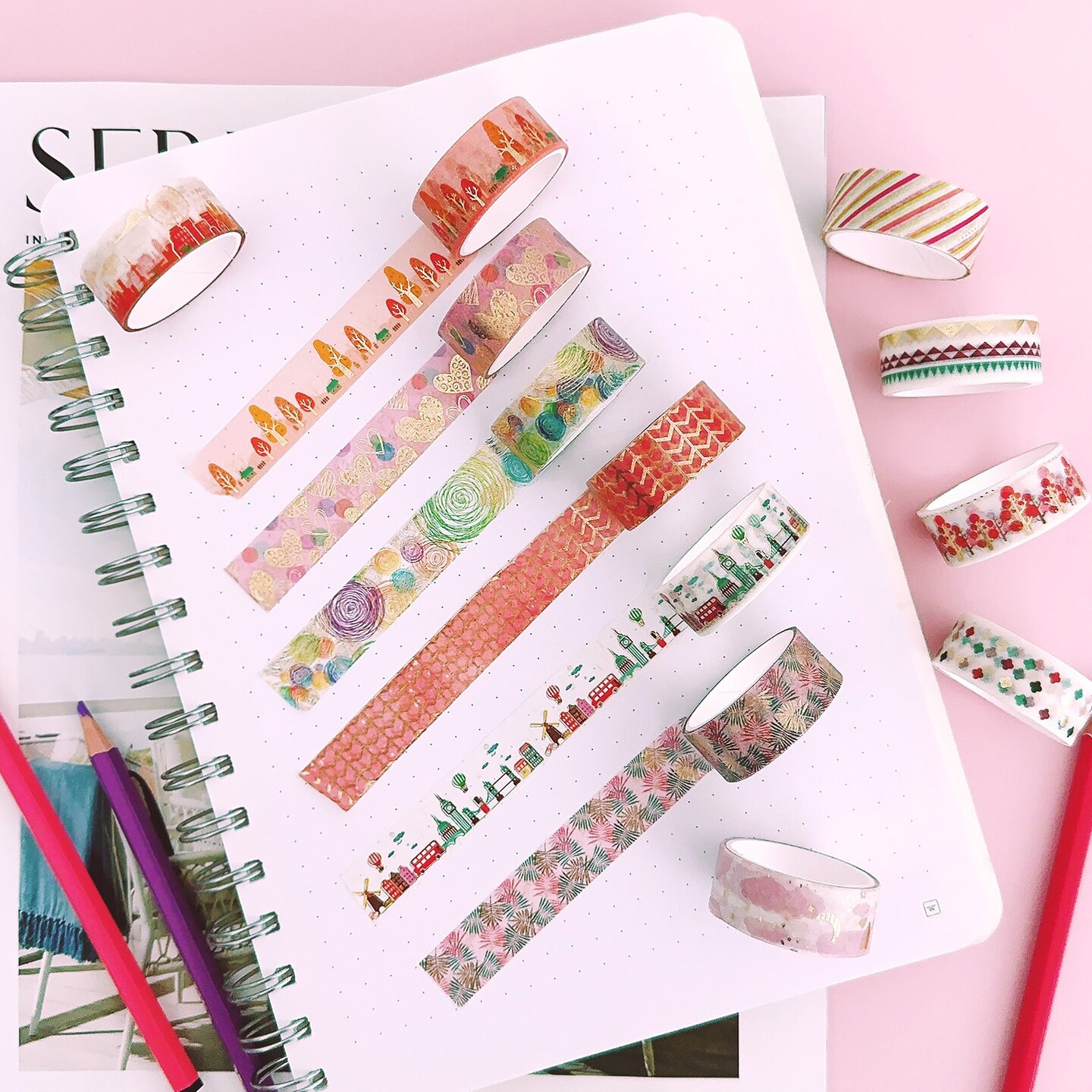 Wrapables Elegant Gold Foil Washi Tape Box Set for Arts & Crafts, Scrapbooking, Stationery, Diary (12 Rolls)