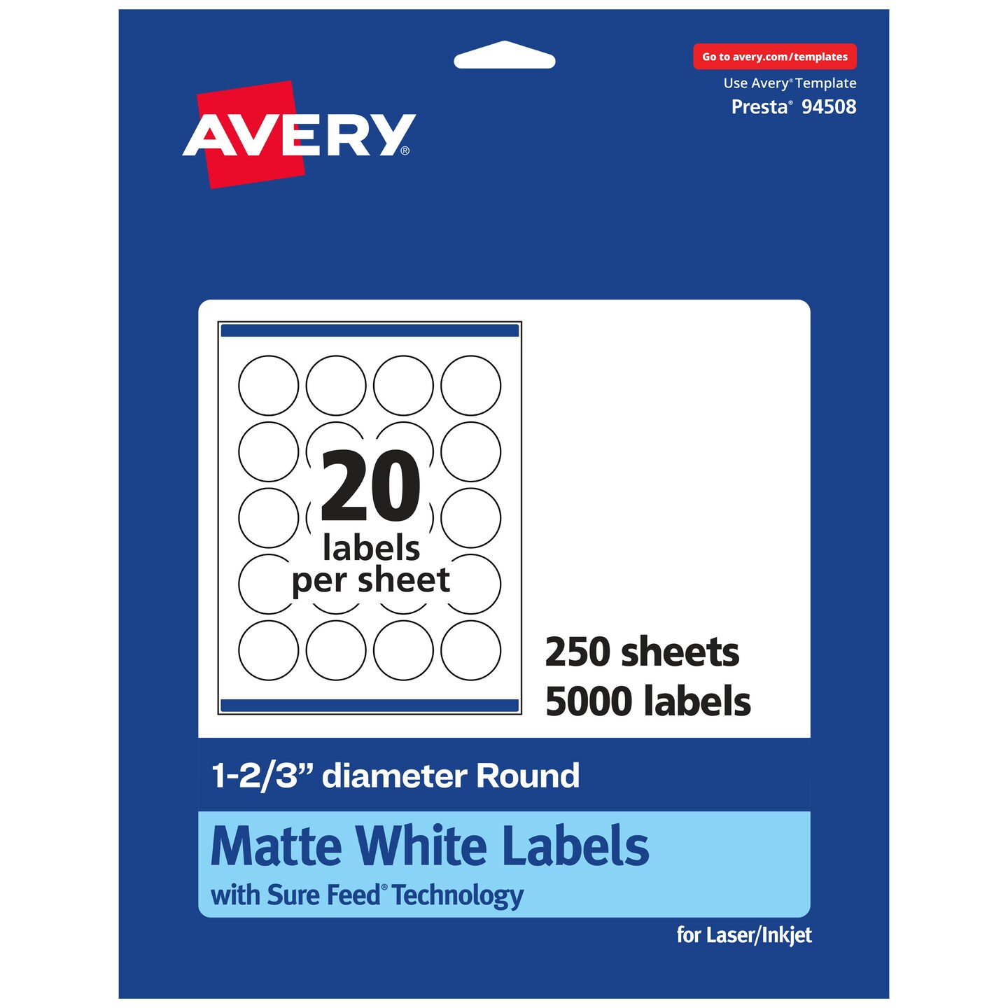 Avery Matte White Round Labels, 1-2/3&#x22; diameter